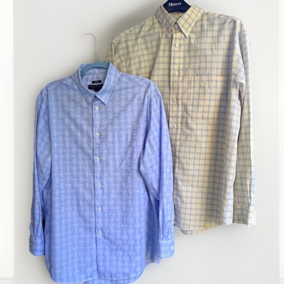 Roundtree & Yorke Gold Label 17 32/33, Pronto Uomo L NonIron Cotton Plaid Bundle - Picture 1 of 16